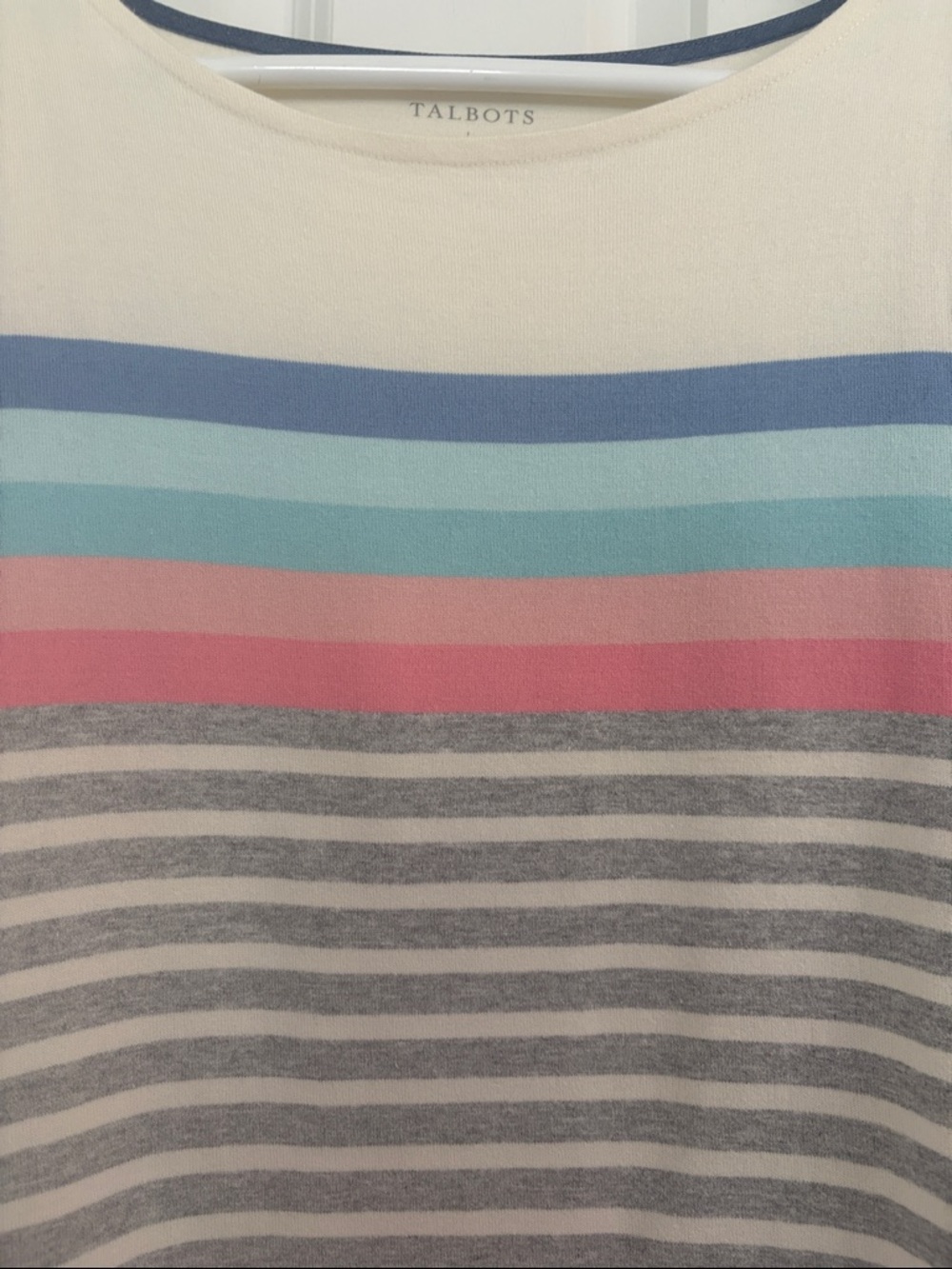 Talbots Cream Long‑Sleeve Striped Boatneck Top with Blue, Aqua & Pink Accents - Picture 6 of 9